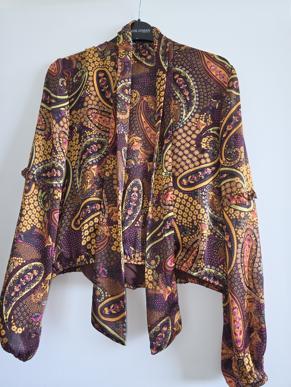 Jessica Simpson Mahogany Paisley Top With Neck Tie in Purple, Gold and Pink